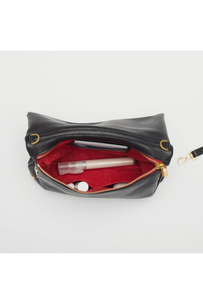 Products Hammitt VIP Medium Clutch Crossbody Bag 4621 | Black Brushed Gold Red Zip 