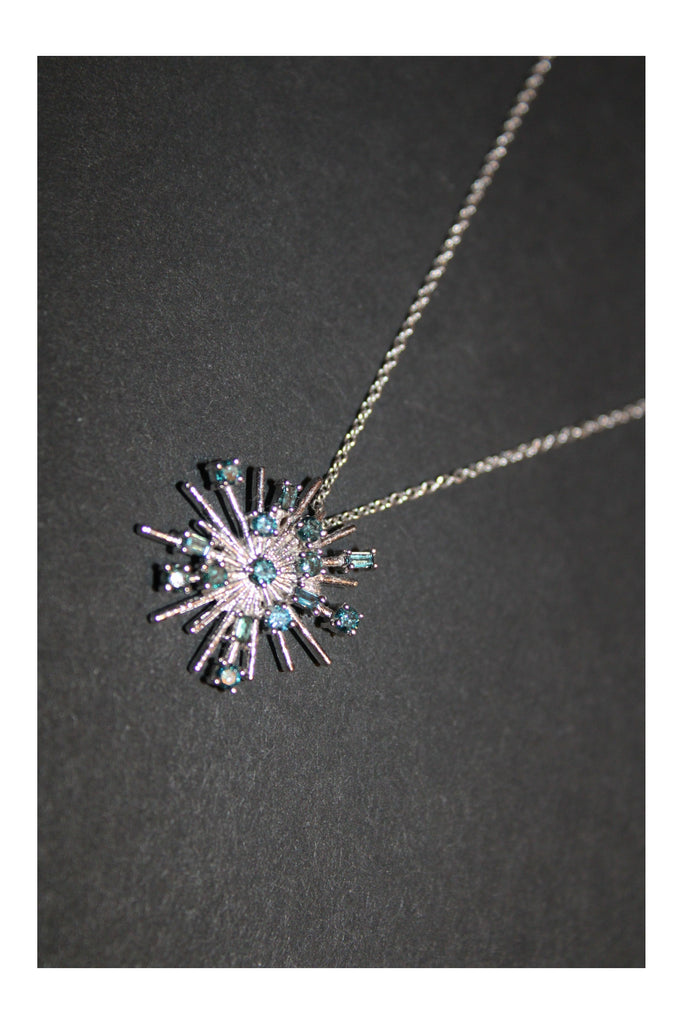 FC Creations Necklace 14K Gold Starburst Diamond Pendant | 18 Inch White Gold