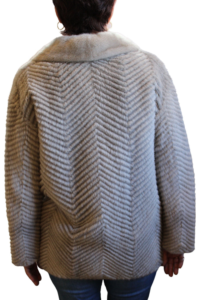 Linda Richards Chevron Mink Cashmere Notch Jacket MK-201 | Taupe