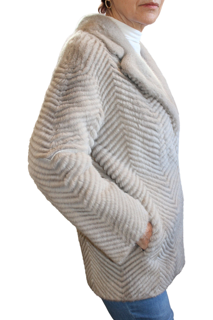 Linda Richards Chevron Mink Cashmere Notch Jacket MK-201 | Taupe