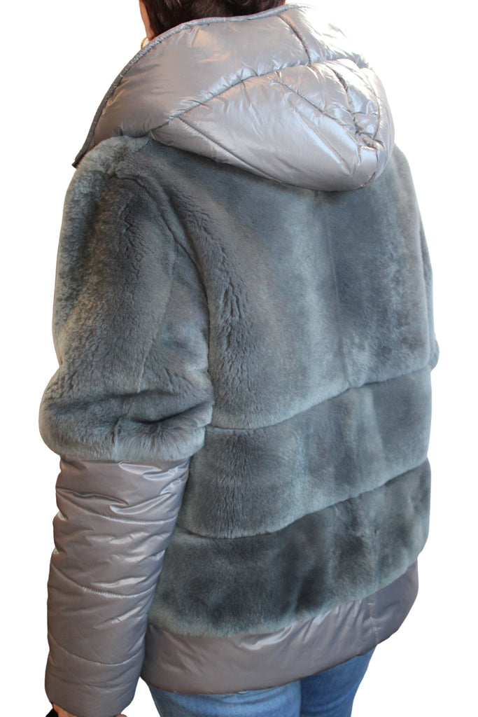 Linda Richards Genuine Rex Rabbit Fur and Down Zip-Up Jacket 9901 | Charcoal