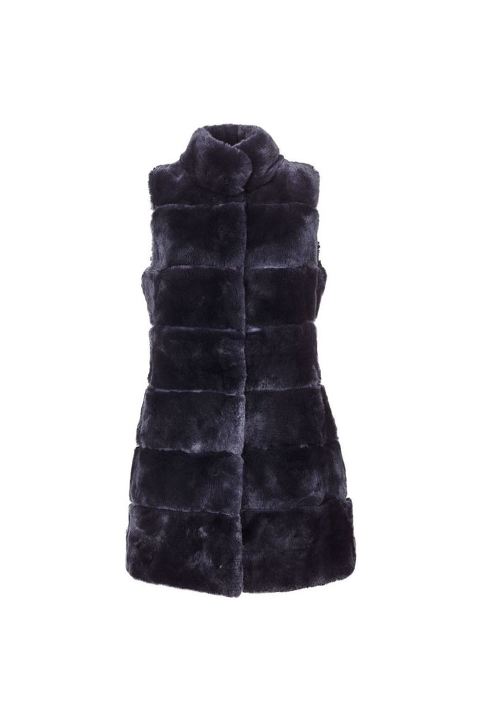 Natures Collection Ellie Rex Rabbit Fur Vest NCF1006 | Midnight Blue