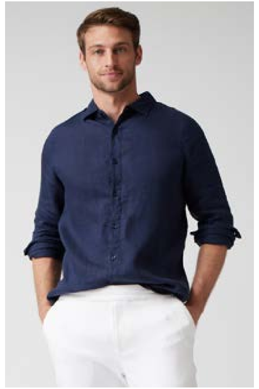 Raffi The Brayden Long Sleeve Linen Button Front Shirt QP12800 | Midnight | Pure Linen Collection