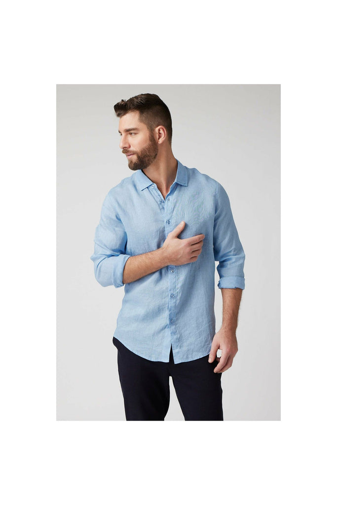 Raffi The Brayden Long Sleeve Linen Shirt QP12800 | Water | Pure Linen Collection