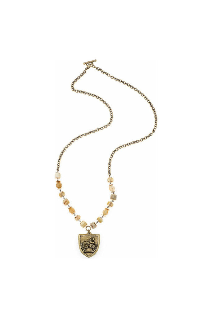 French Kande Necklace | Sun Opal Mix and Chain With Cheval Medallion CT2029-Z