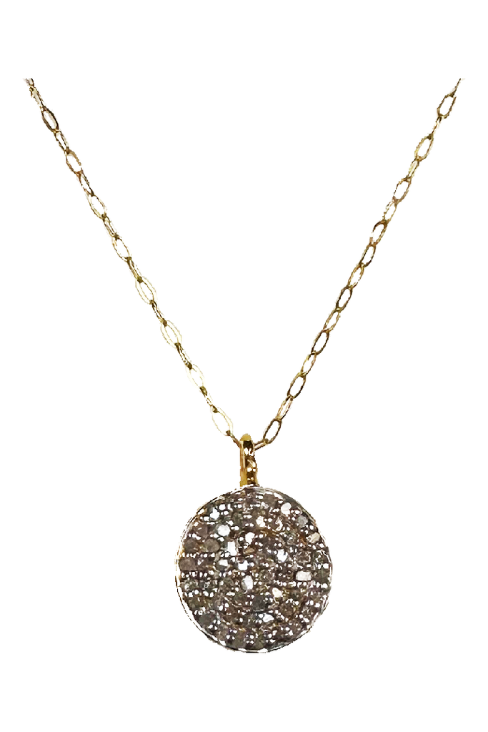 FC Creations Necklace 14K Gold Pave Diamond Disc Pendant | 18 Inch Yellow Gold