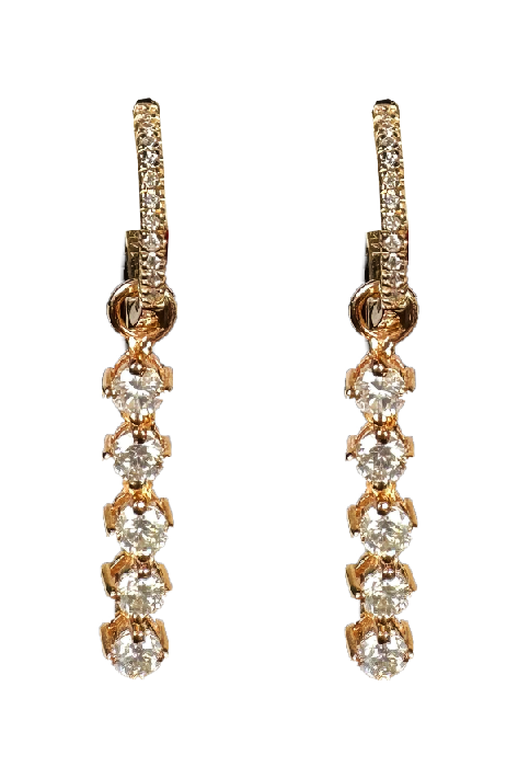 FC Creations Earrings 14K Gold Diamond Huggies with 5 Drop Diamonds | Yellow Gold 1.08 Carats