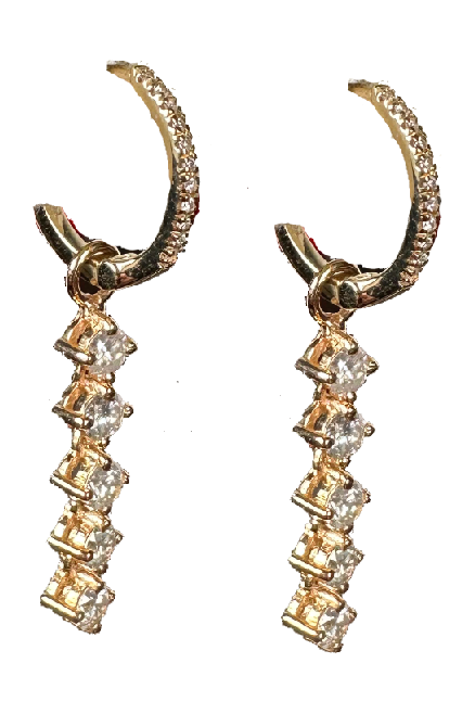 FC Creations Earrings 14K Gold Diamond Huggies with 5 Drop Diamonds | Yellow Gold 1.08 Carats