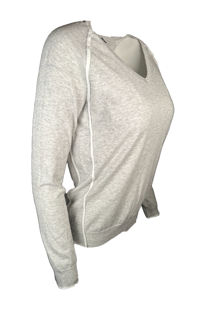 Pure Amici V Neck with White Trim Knit Top CT376 | Lt. Grey