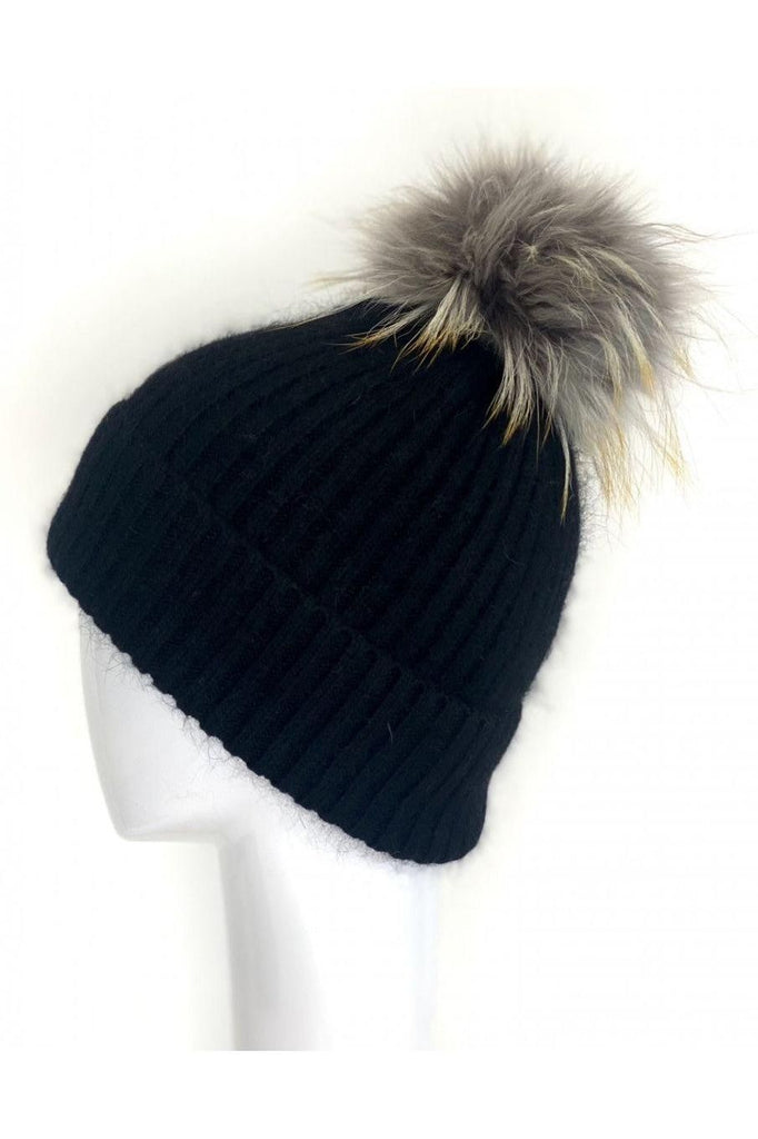 Linda Richards Wool Pom-pom Hat HA-62BLK | Silver Fox
