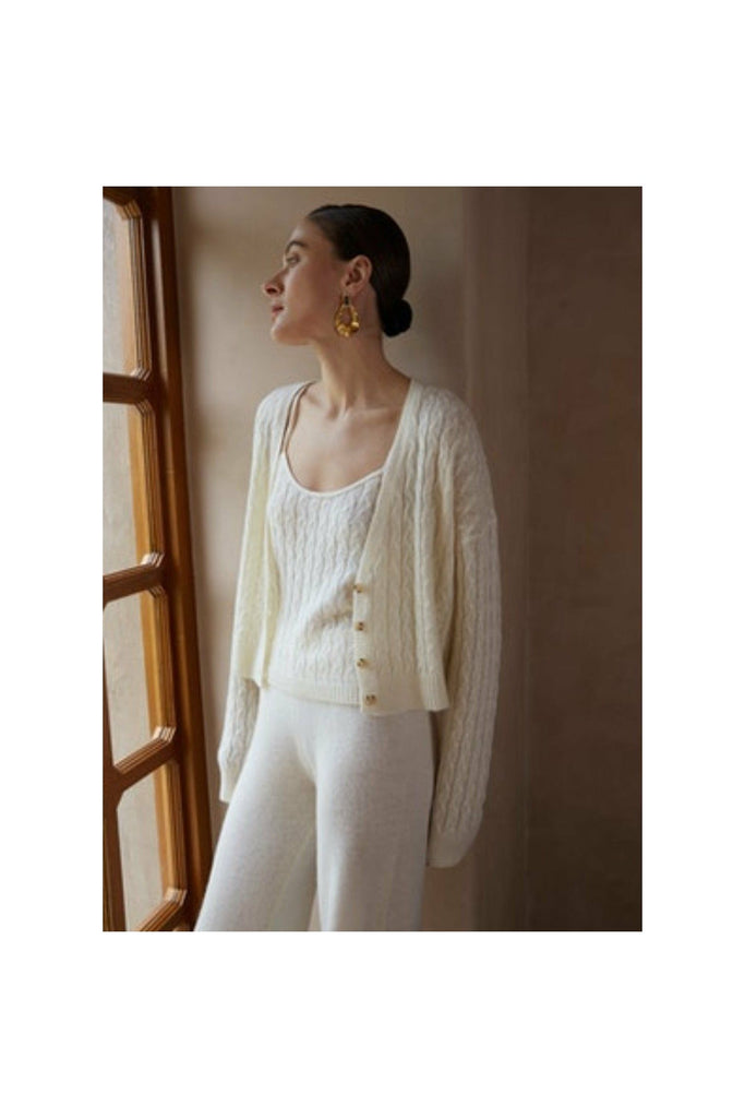 W. Cashmere Tulip Cable Knit Cardigan 22SS07 | Ivory