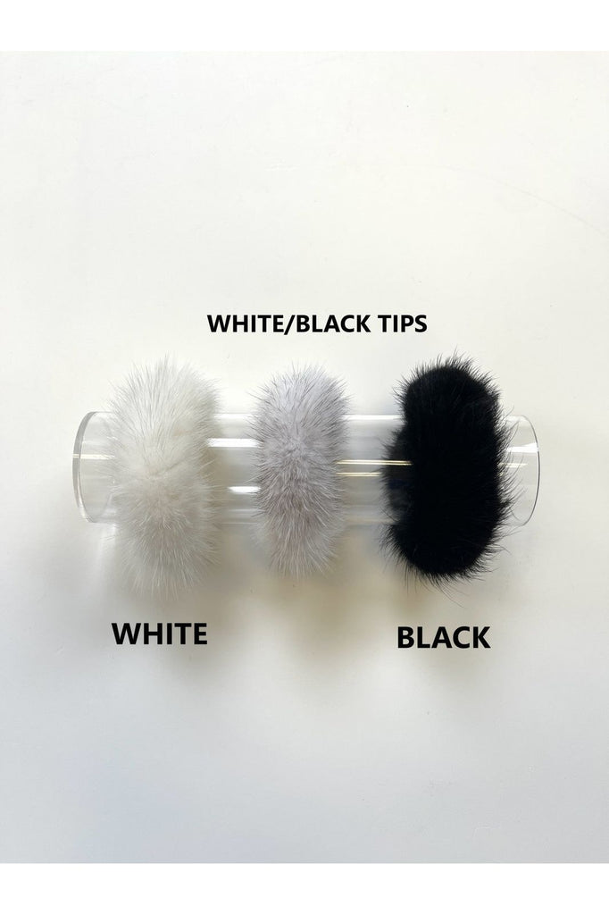 Linda Richards Mink Hair Scrunchie HT-04 | Assorted Colors - White, White/Black Tips/ Black