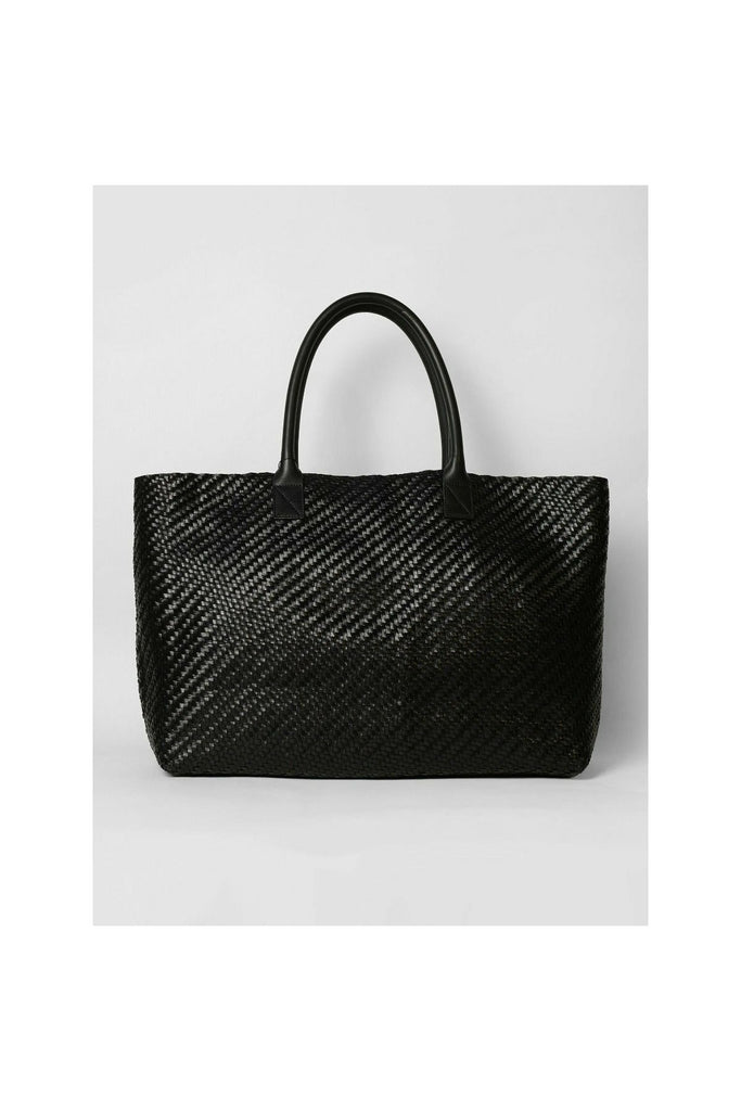 Allan K Morgan X Large Double Jump Leather Woven Tote | Black