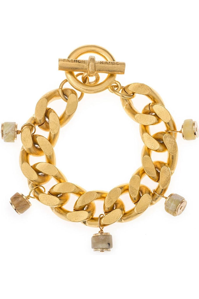 French Kande Bracelet | Gold Bevel Chain With Sun Opal Dangles CT748-X