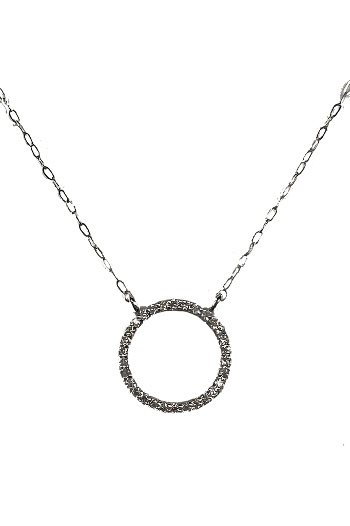 FC Creations Necklace 14K Gold Open Circle Diamond Pendant | 18 Inch White Gold