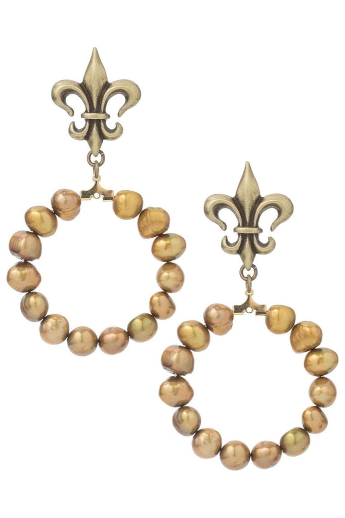 French Kande Earrings |  Fleur Baroque Pearl Hoop Posts CT658-Y
