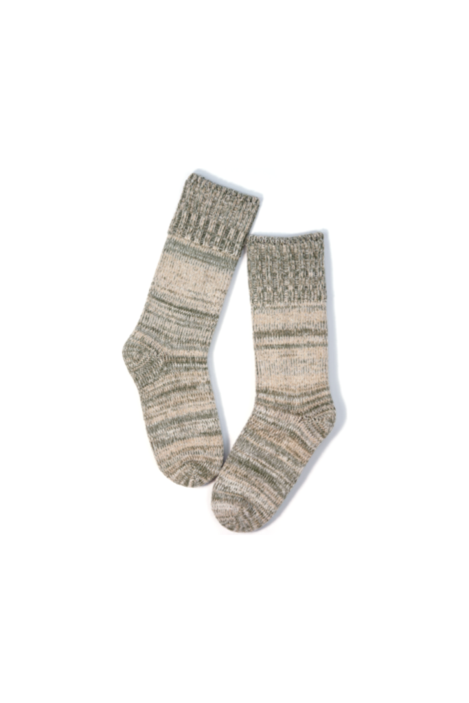 B.ELLA Sierra Striped Merino Wool Blend Crew Sock 0155 | Moss