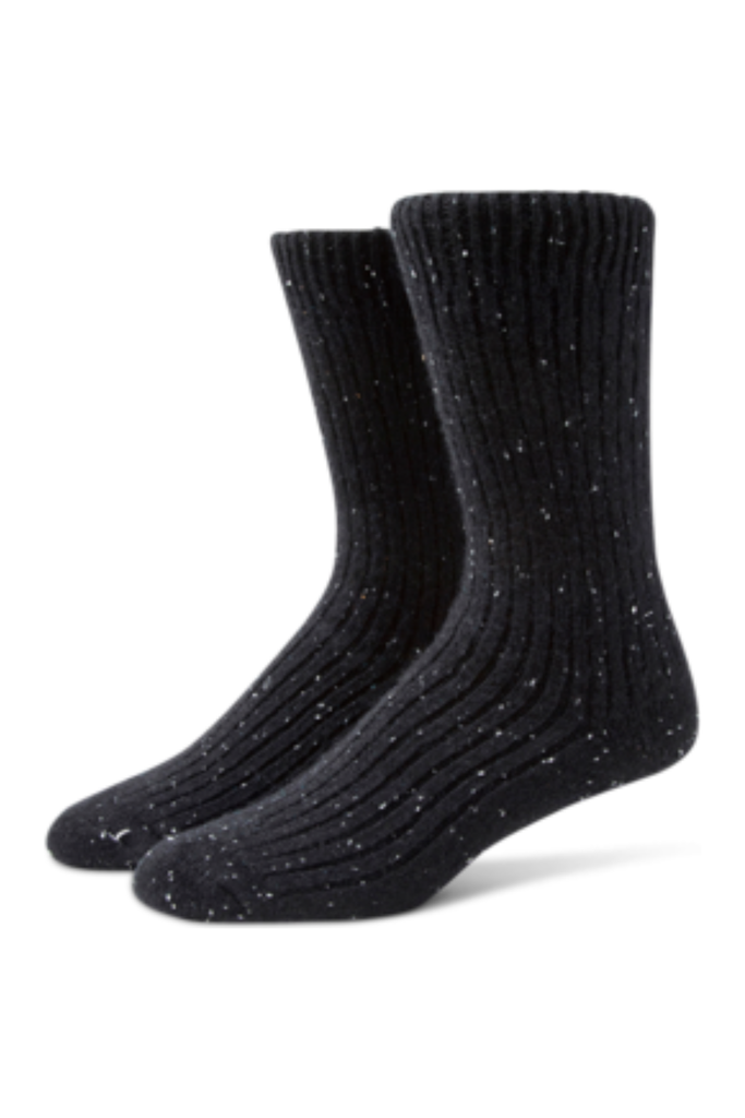B.ELLA Layla Speckled Ribbed Cashmere Crew Socks 0498 | Black