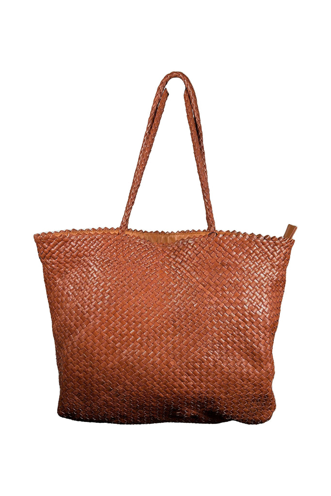 Allan K Habiba Dama Leather Woven Shopper Bag | Cognac