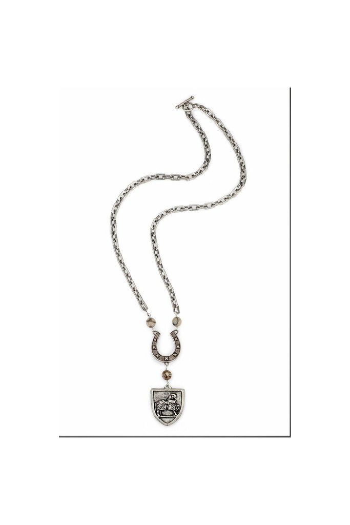 French Kande Honfleur Chain with African Opal Accents, FK Horse Shoe and Cheval Medallion