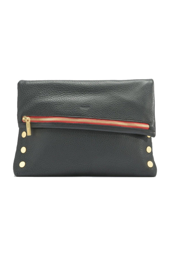 Products Hammitt VIP Medium Clutch Crossbody Bag 4621 | Black Brushed Gold Red Zip