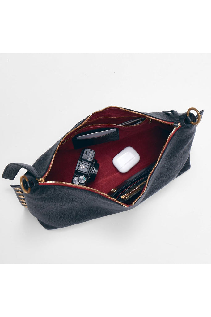 Hammitt Mr. G Shoulder Bag | Black / Brushed Gold Hammered / Red Zip