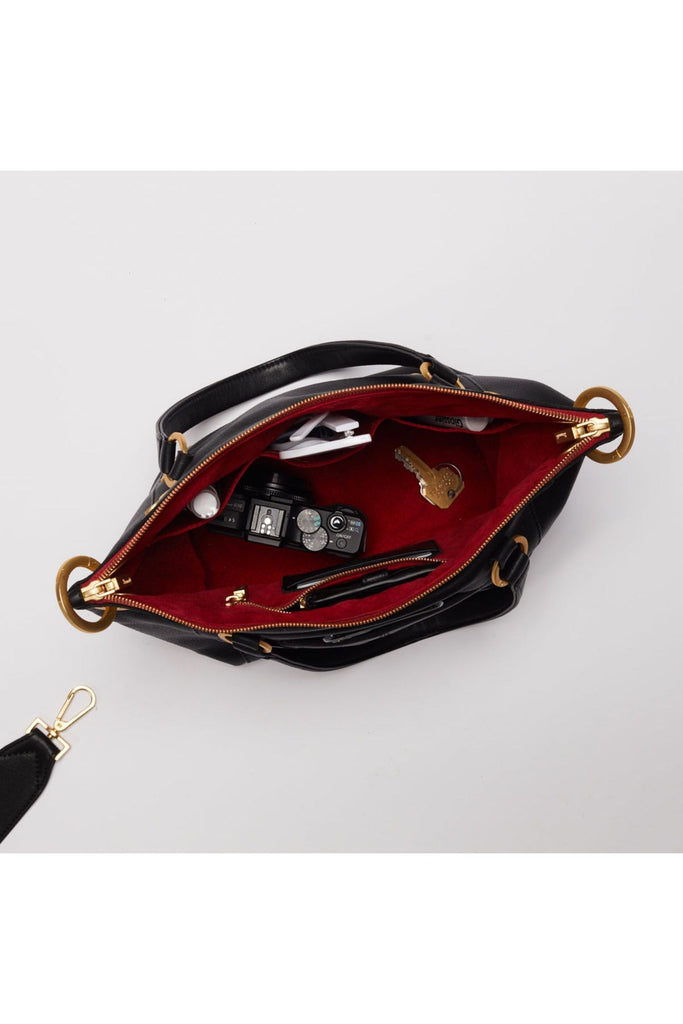 Hammitt Daniel Medium Tote Bag 7621 | Black/Brushed Gold Red Zip