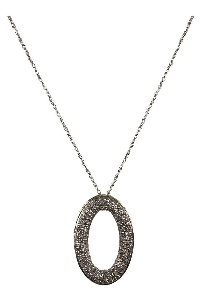 FC Creations Necklace 14K Pave Diamond Oval Pendant | 18 Inch Chain White Gold