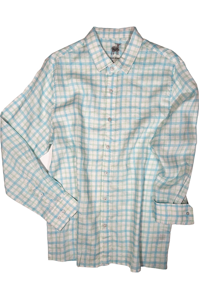Raffi Long Sleeve  Printed Two Color Plaid Linen Button Front Shirt QP12890 | Atlantic