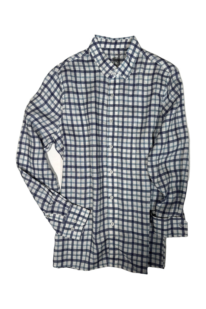 Raffi Long Sleeve  Printed Two Color  Plaid Linen Button Front Shirt QP12890 | Midnight