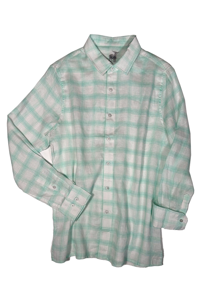 Raffi Long Sleeve  Printed Plaid Linen Button Front Shirt QP12870 | Spearmint